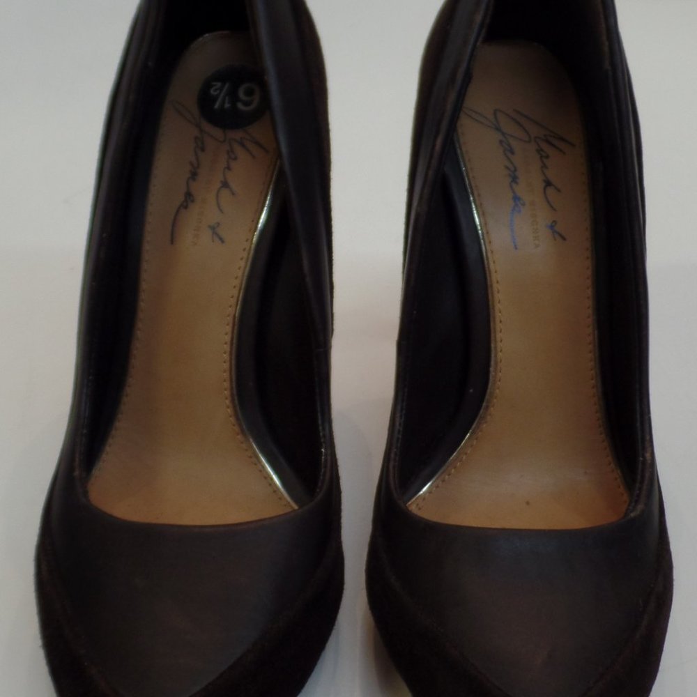 BADGLEY MISCHKA BROWN LEATHER SZ 6.5 HEELS - Picture 2 of 16